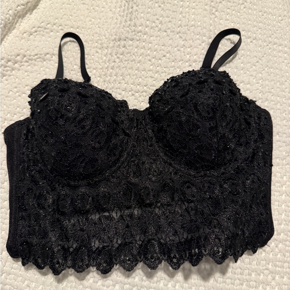 Windsor Black Lace Longline Bustier Bralette